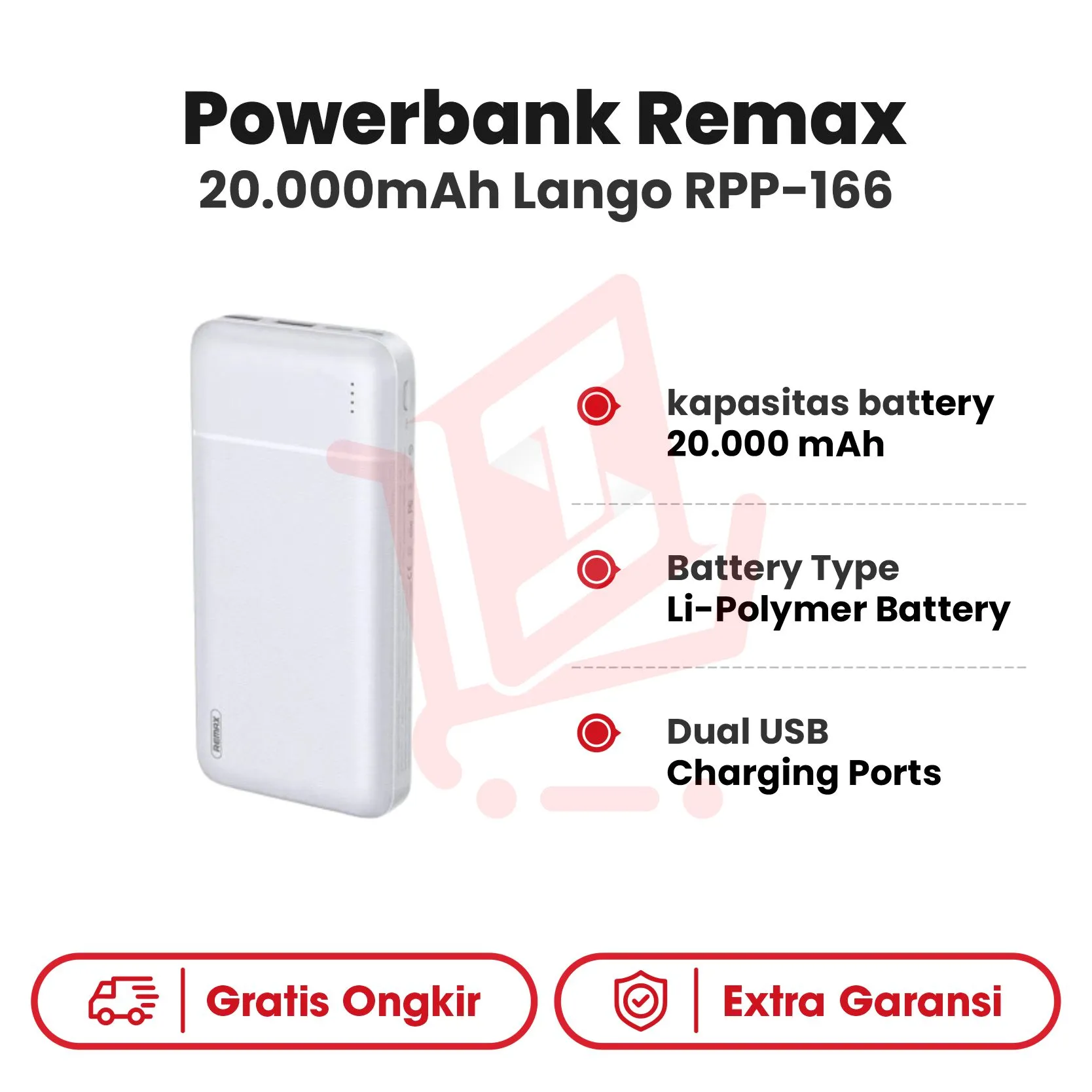 Powerbank Remax 20 000MAH With Lango RPP 166 Topsellbelanja