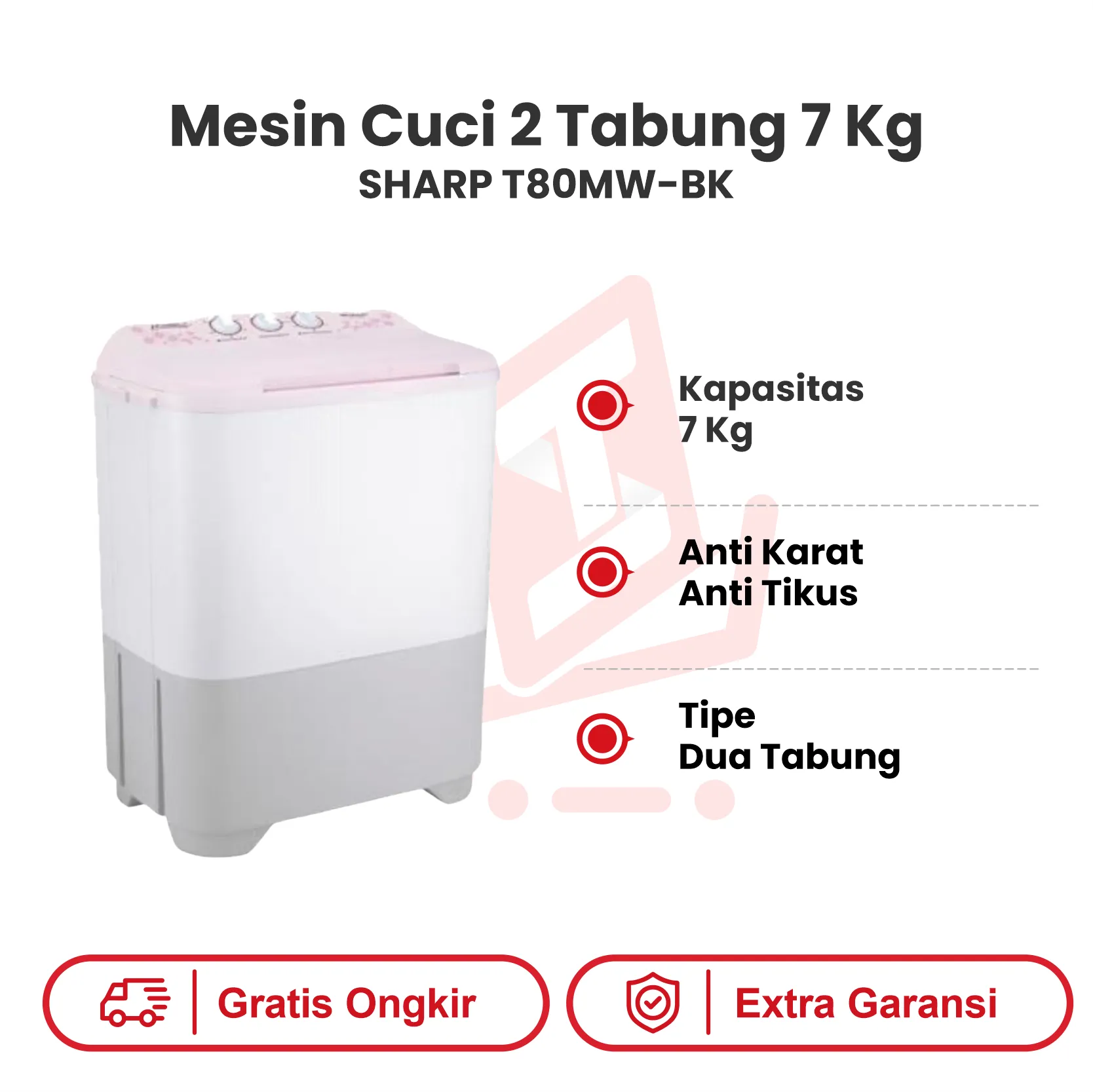 MESIN CUCI 2TABUNG 7KG SHARP T80MW BK