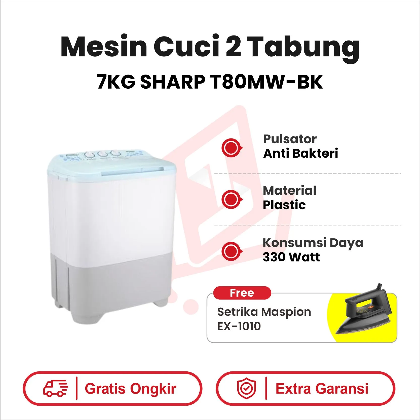 Mesin Cuci 2 Tabung 7KG Sharp T80MW-BK