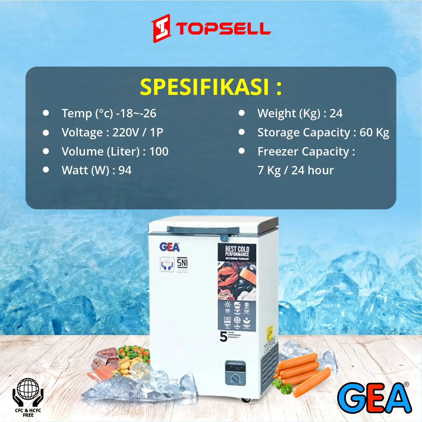 Spesifikasi & Harga Freezer Box GEA 100 Liter: GEA AB-108-R