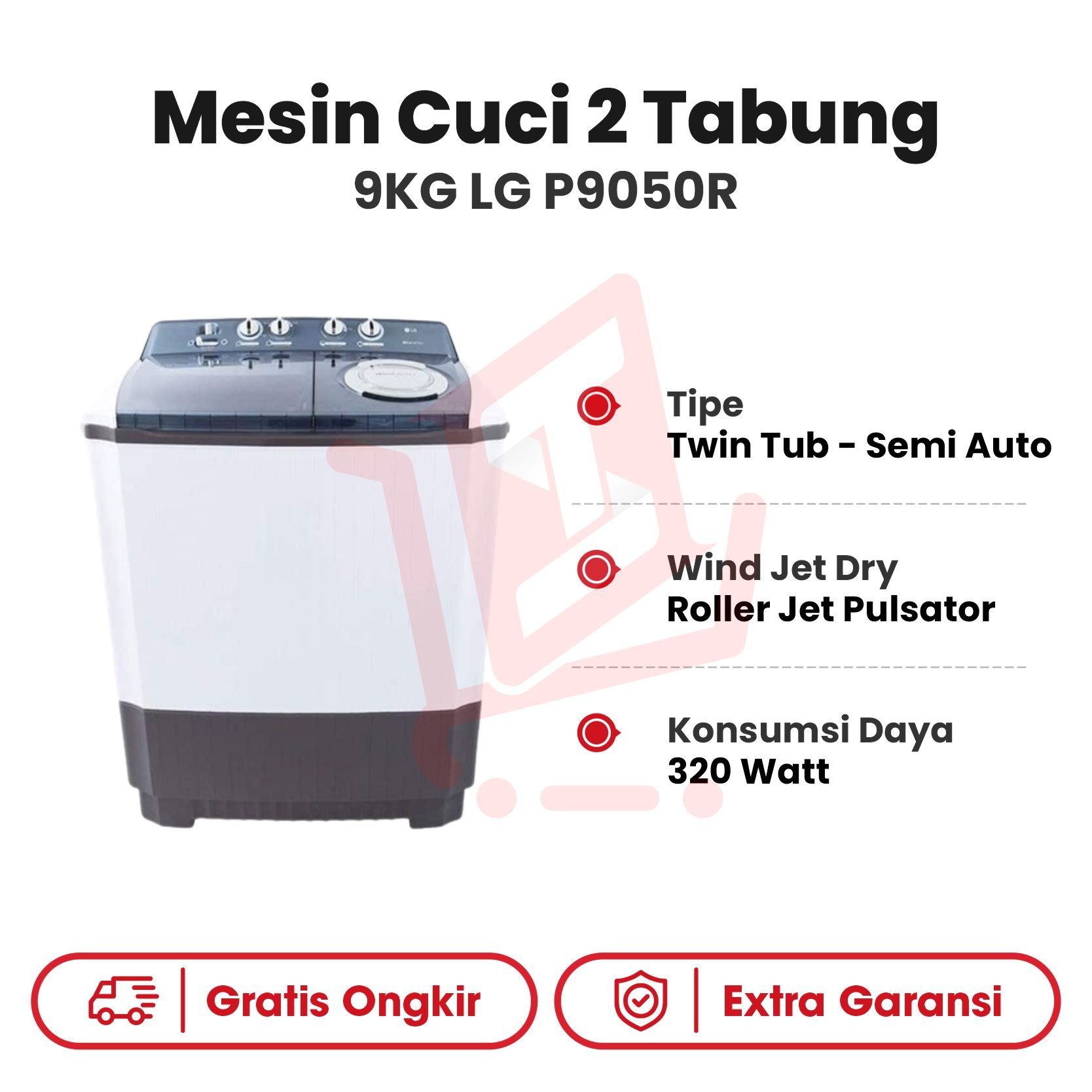 Mesin Cuci 2 Tabung LG 9KG
