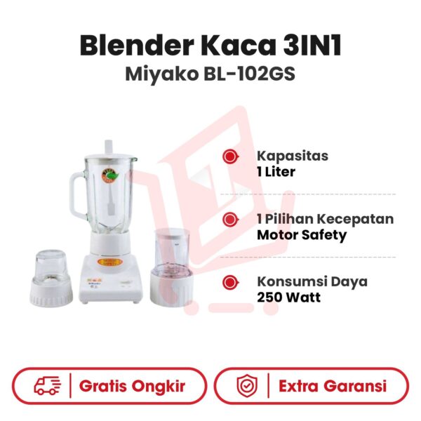 Blender 3IN1 Kaca Miyako BL-102GS
