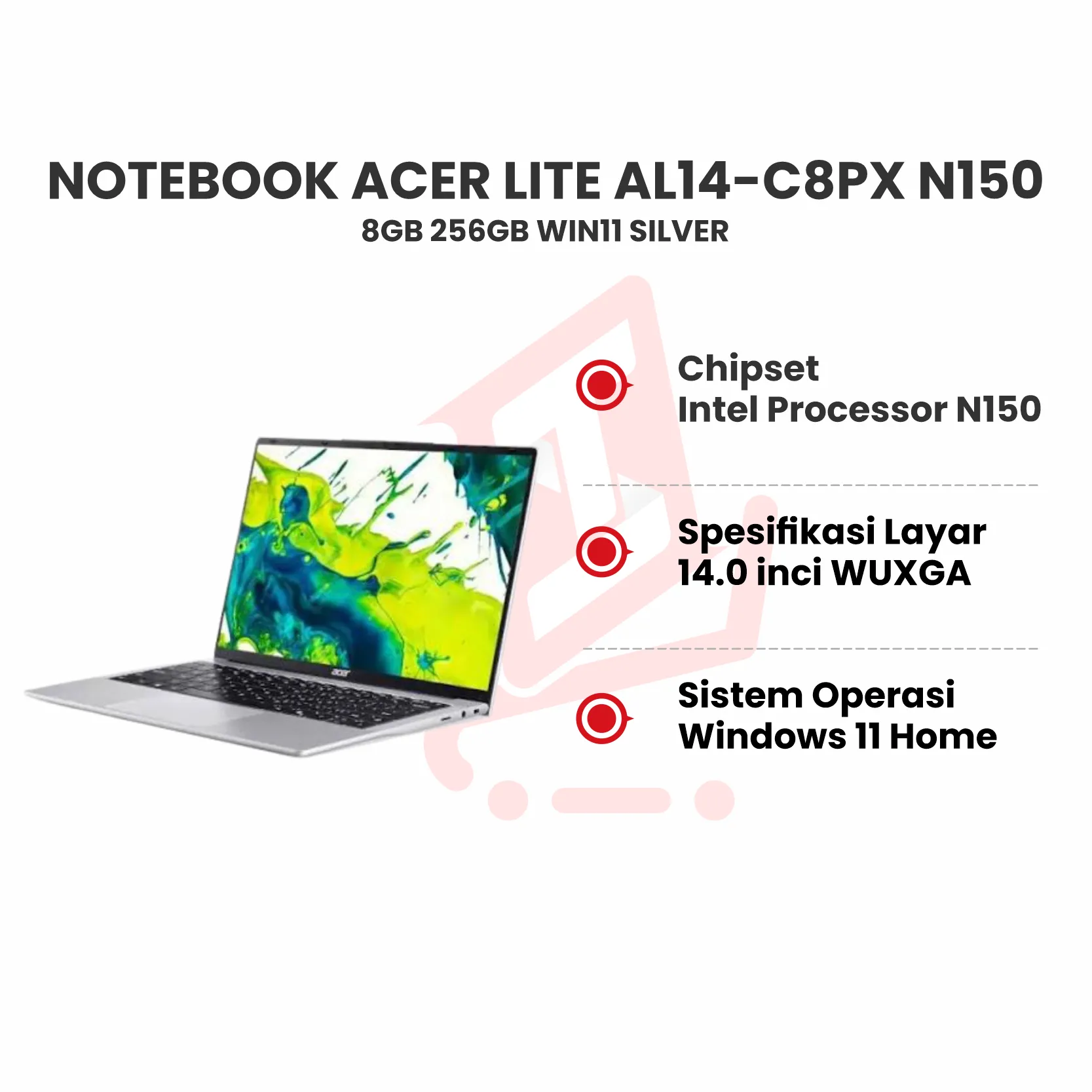 NOTEBOOK ACER LITE AL14 C8PX N150 8GB 256GB WIN11 SILVER