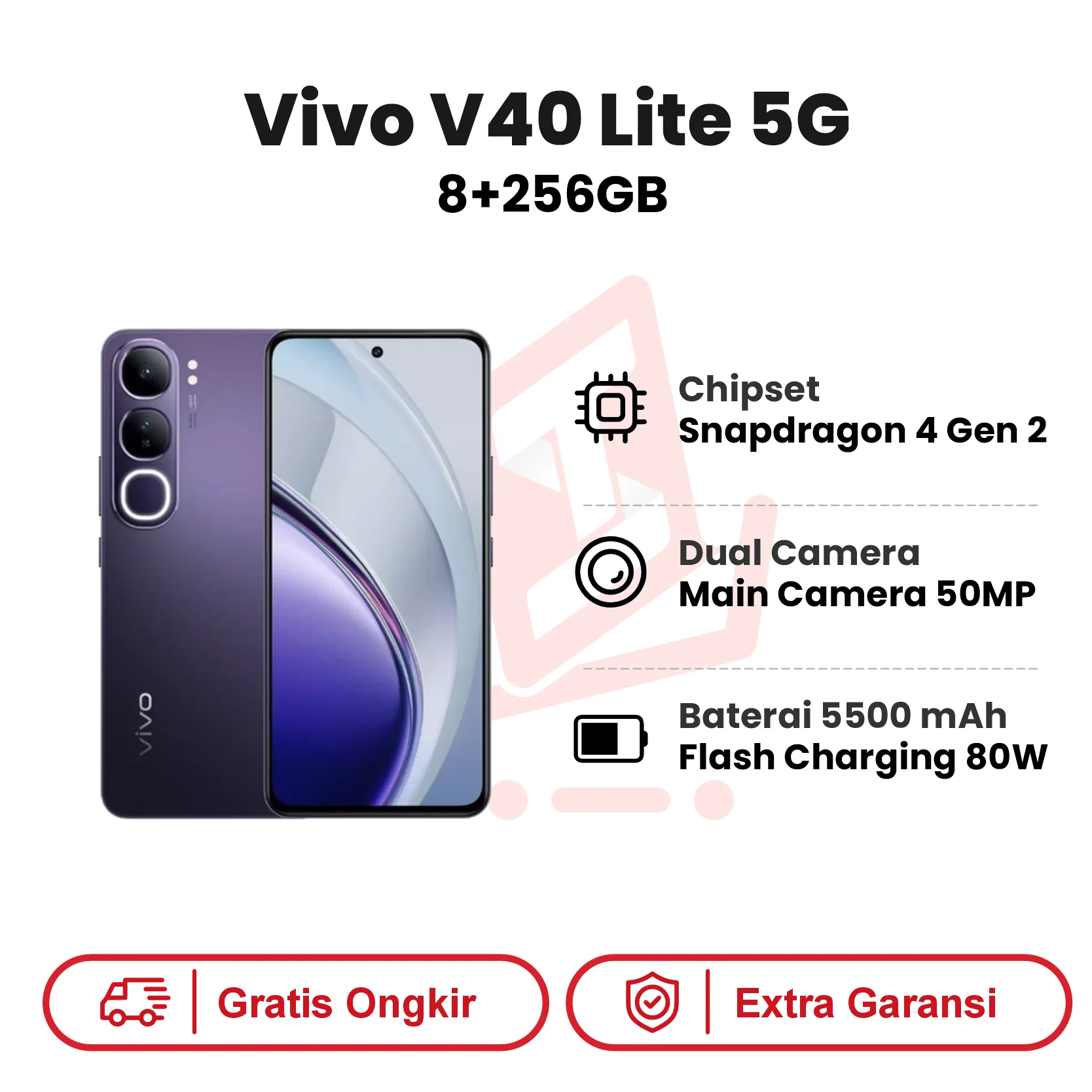 Vivo V40 Lite 5G 8+256GB Garansi Resmi