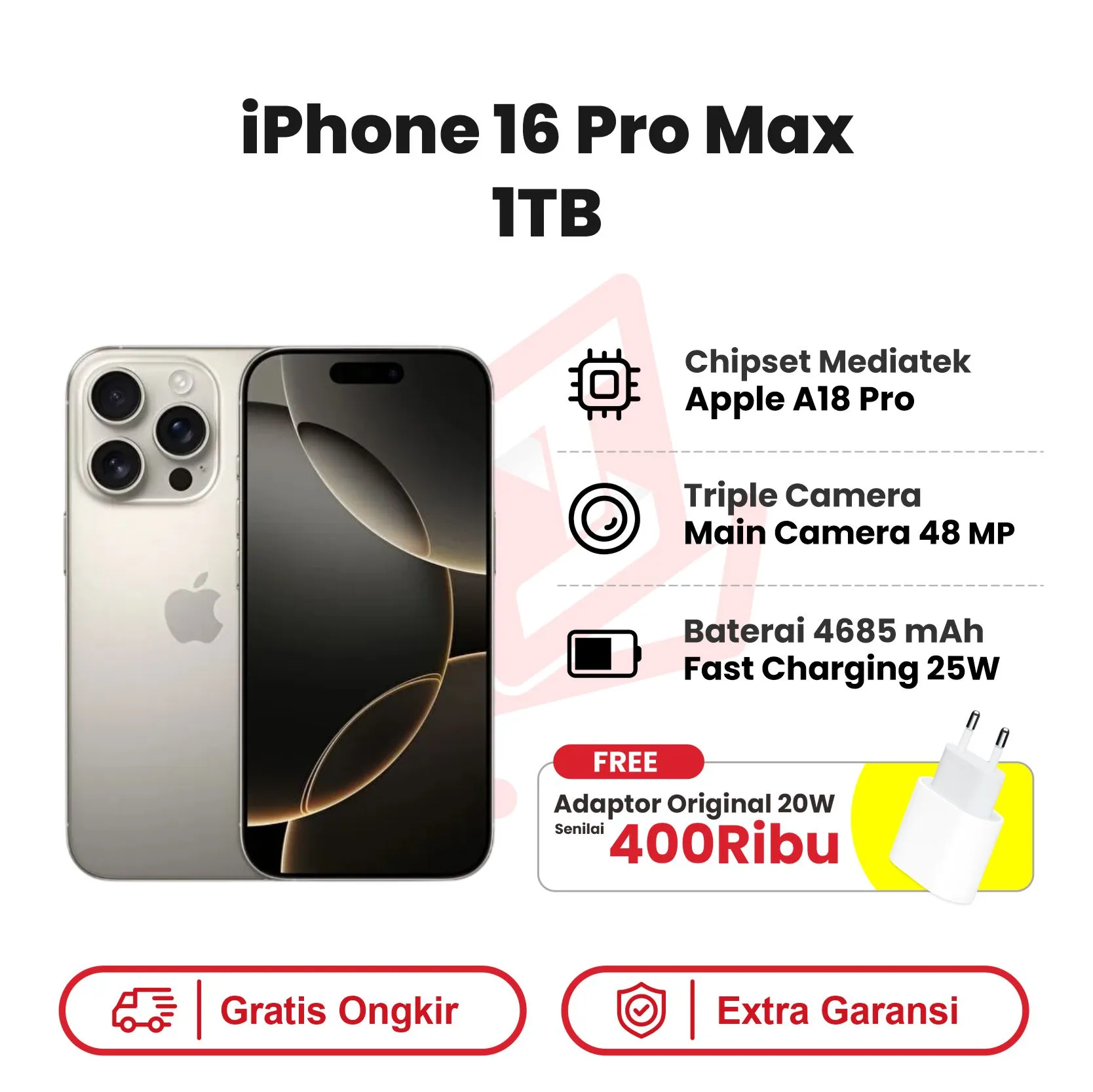 iphone 16 pro max 1tb natural adaptor