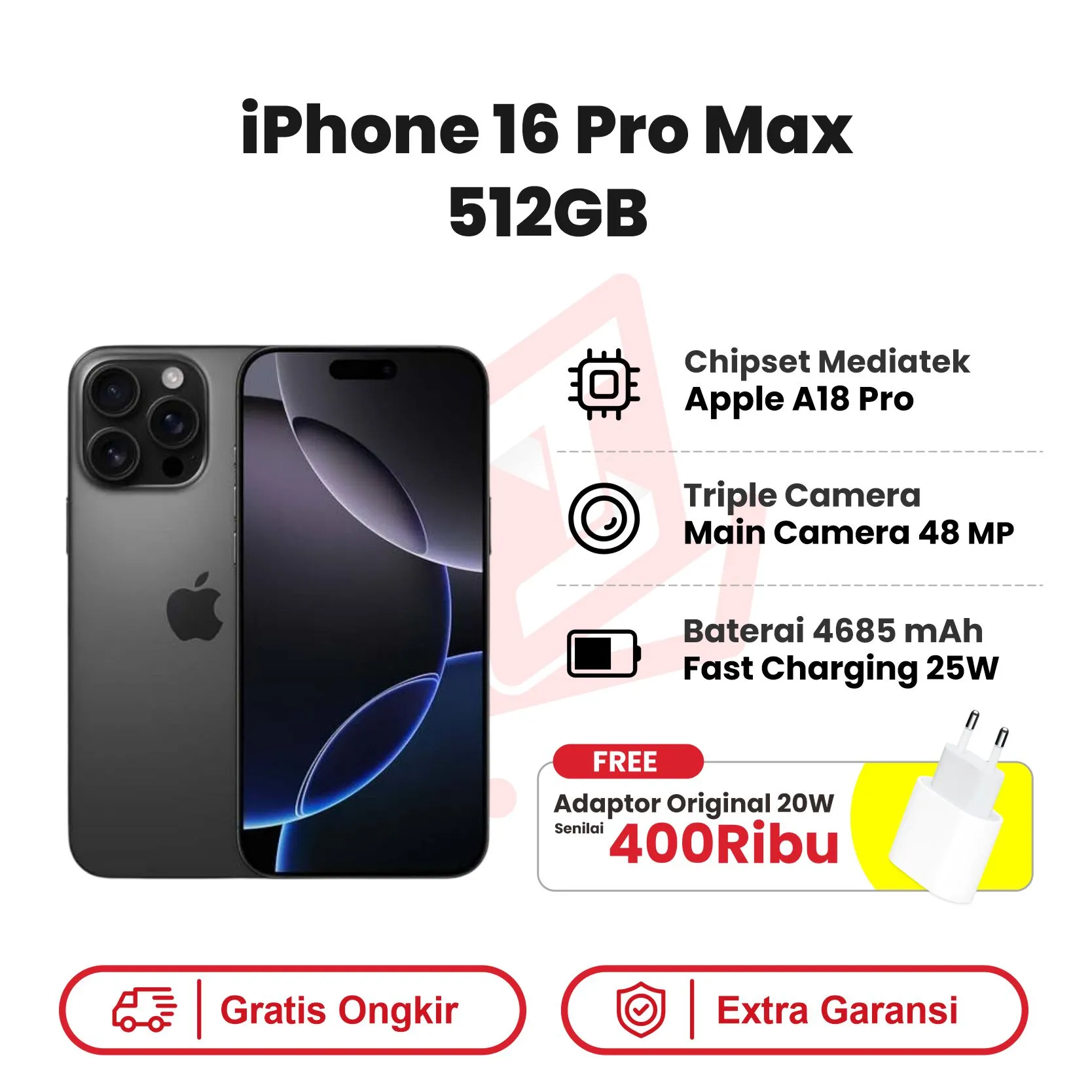 iphone 16 pro max 512 black adaptor