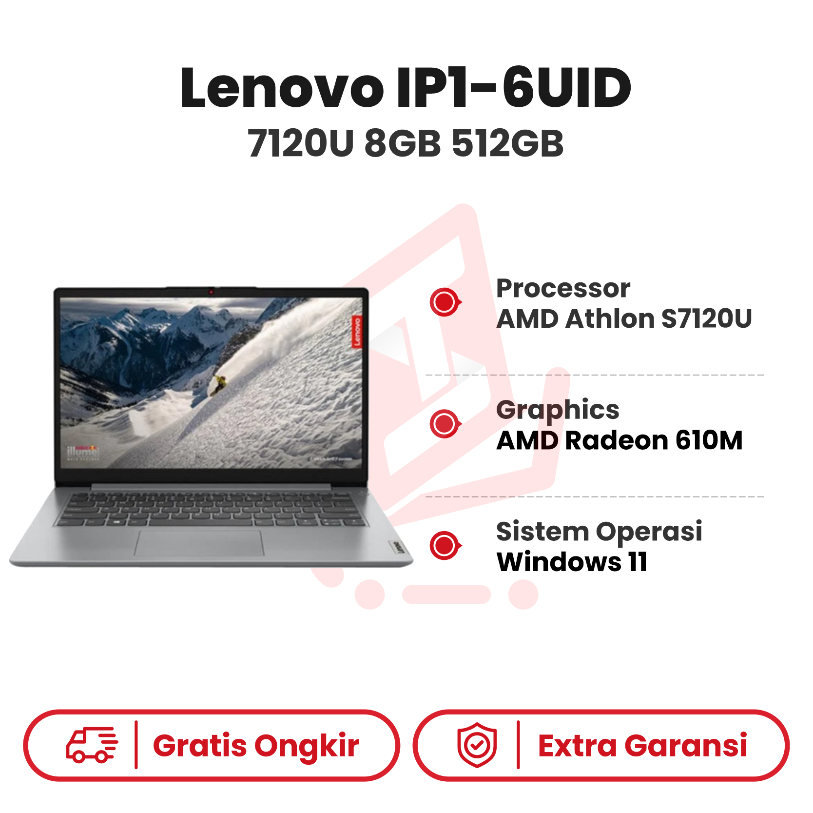 Laptop Lenovo IP1-6UID ATHLON 7120U 8GB 512GB WIN11 Grey