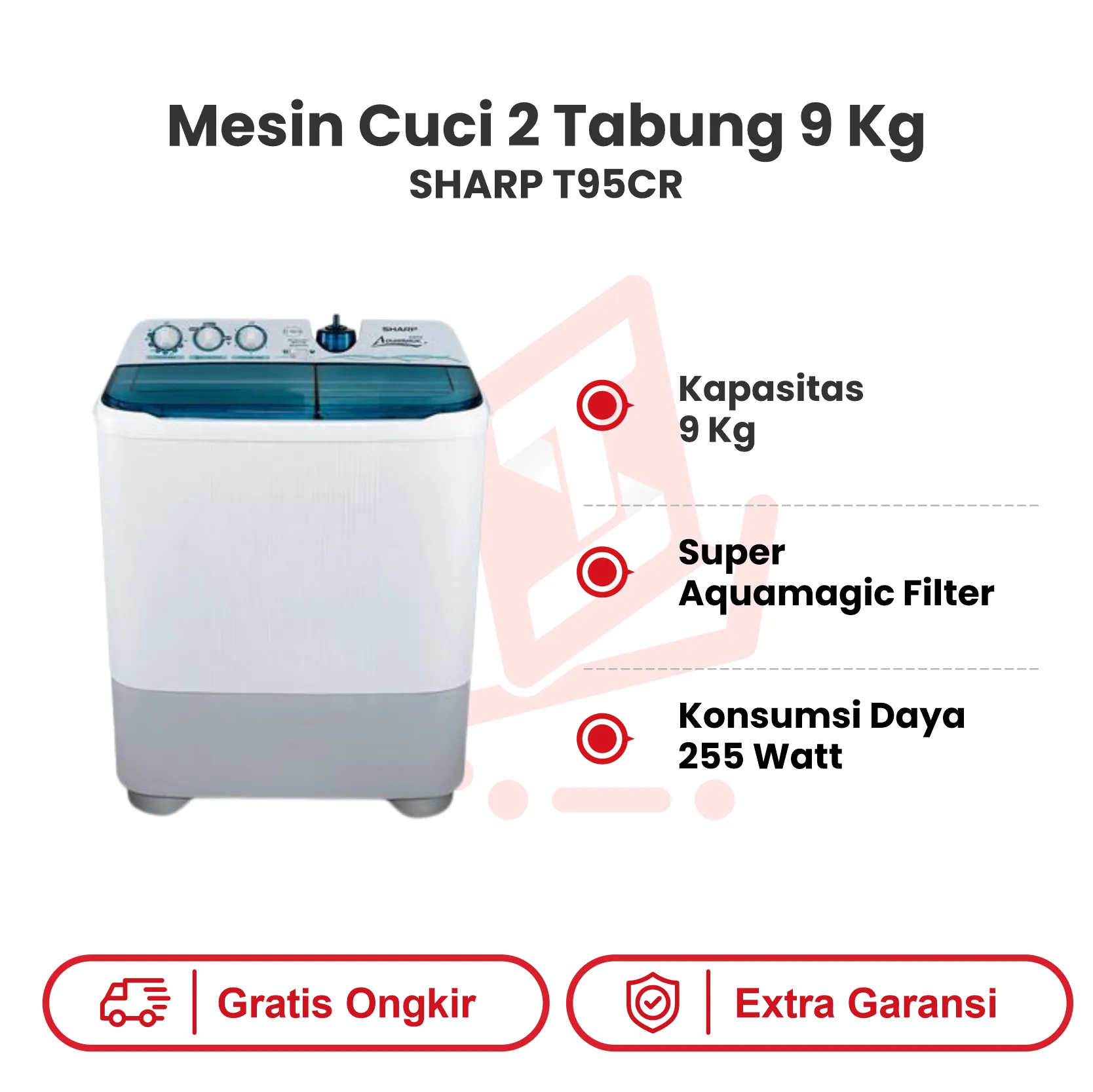 MESIN CUCI 2TABUNG 9KG SHARP T95CR