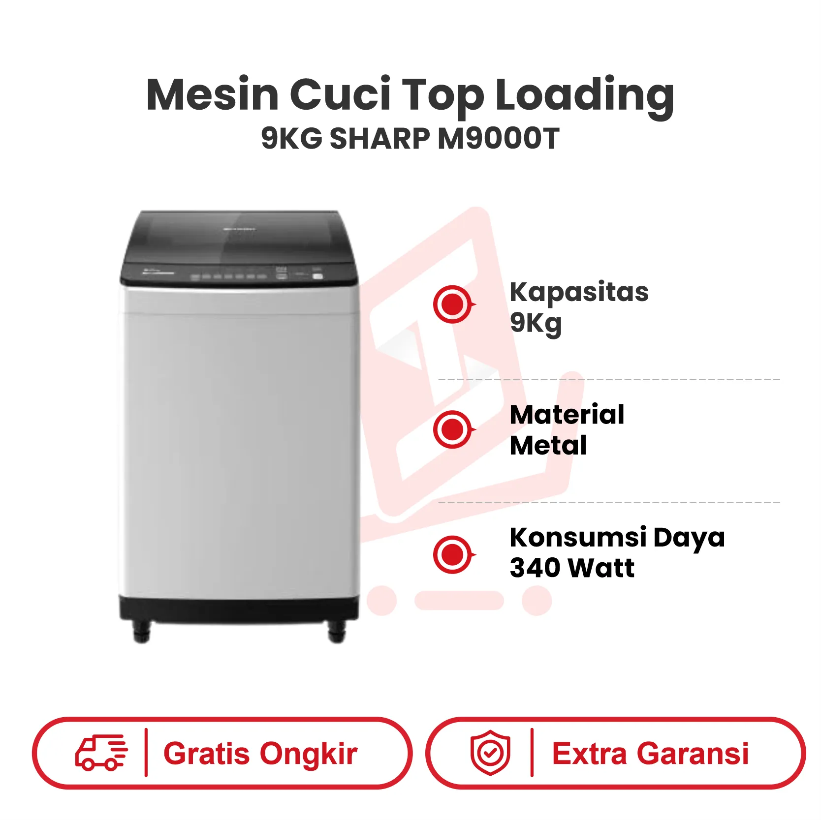 MESIN CUCI TOP LOADING 9KG SHARP M9000T