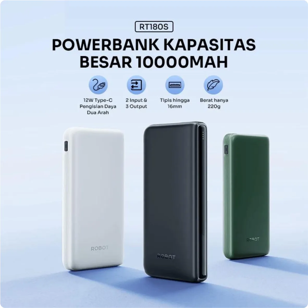 Powerbank Robot RT180S 10.000mAh Garansi Resmi - Gambar 2