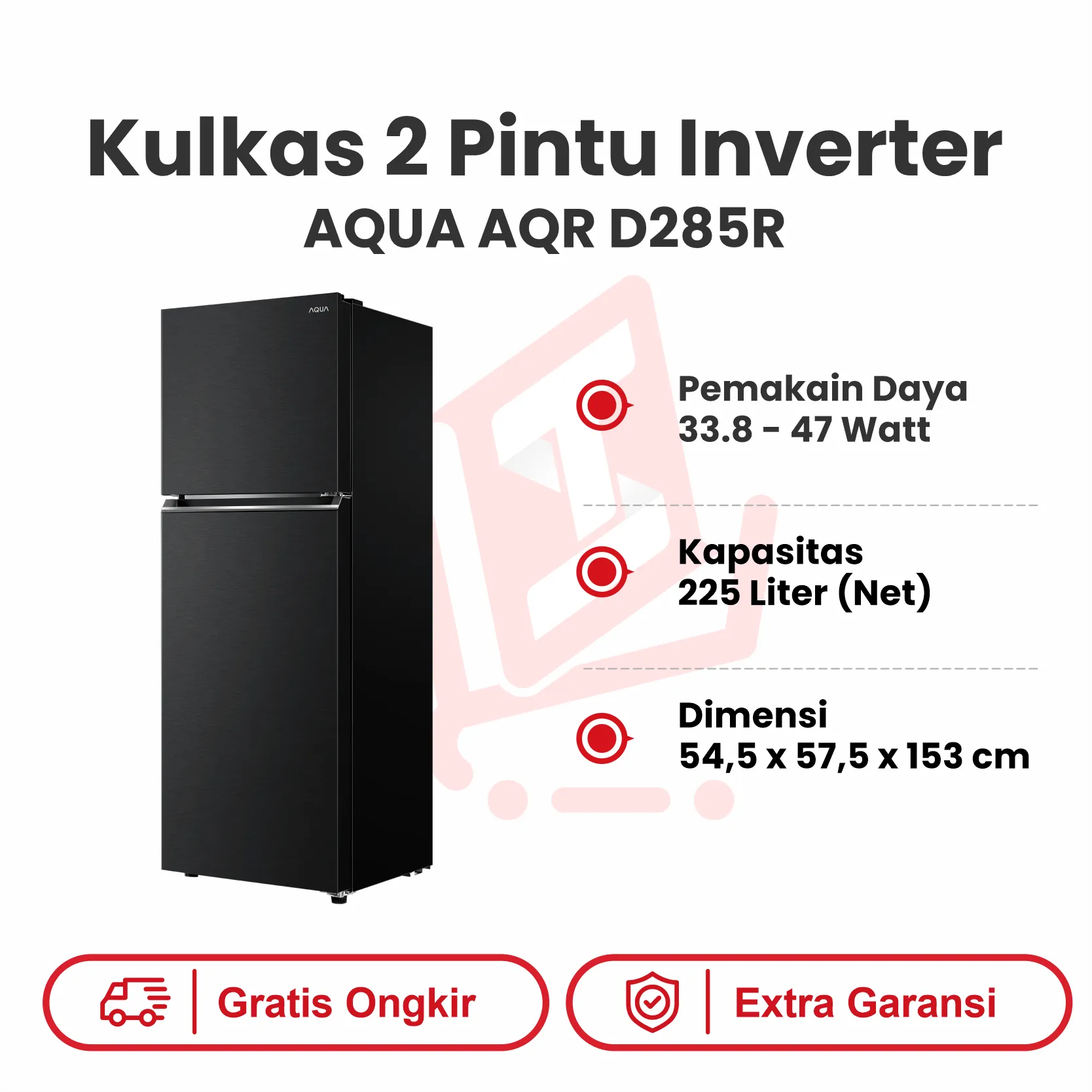 KULKAS 2PINTU INVERTER AQUA AQR D285R