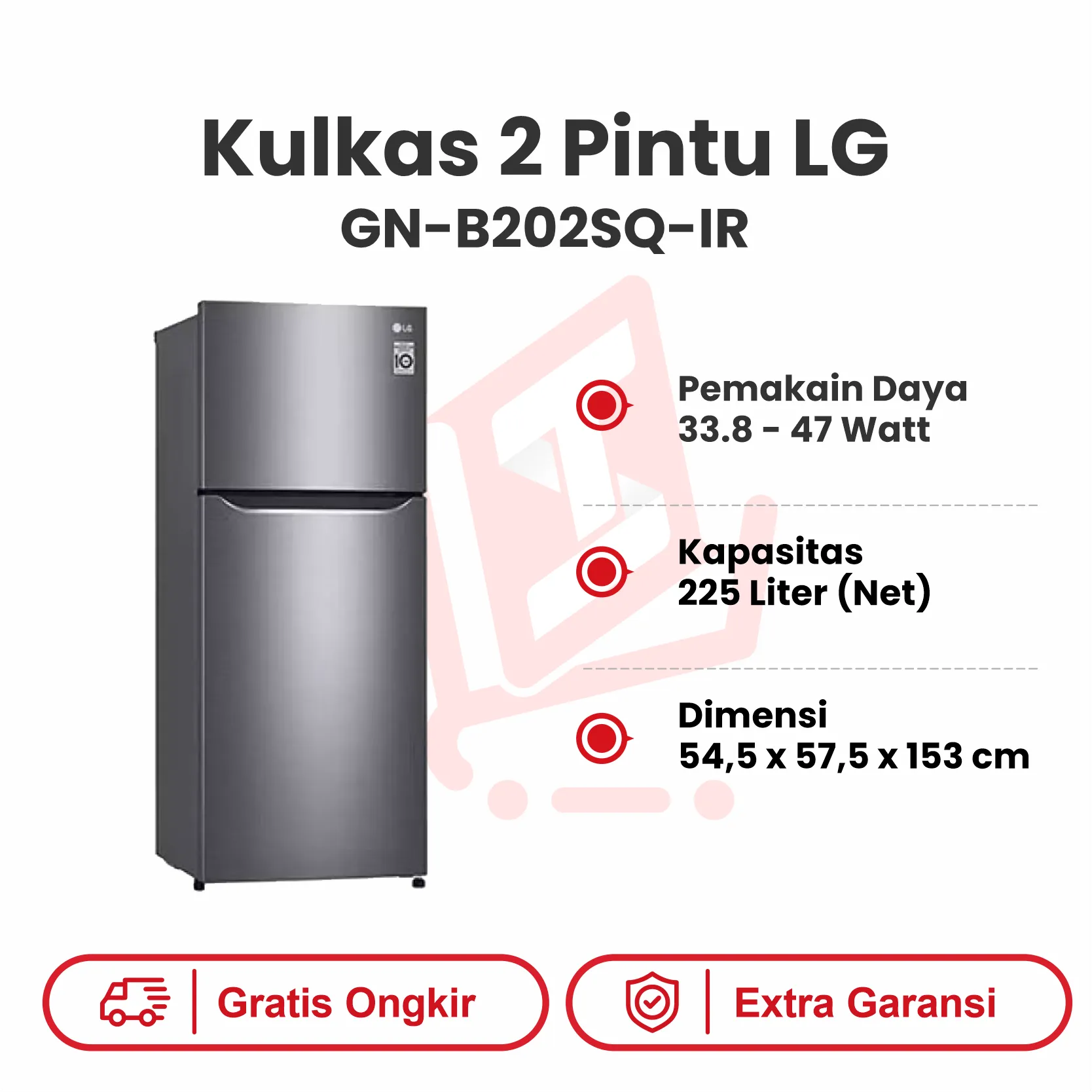 KULKAS 2PINTU LG GN B202SQ IR
