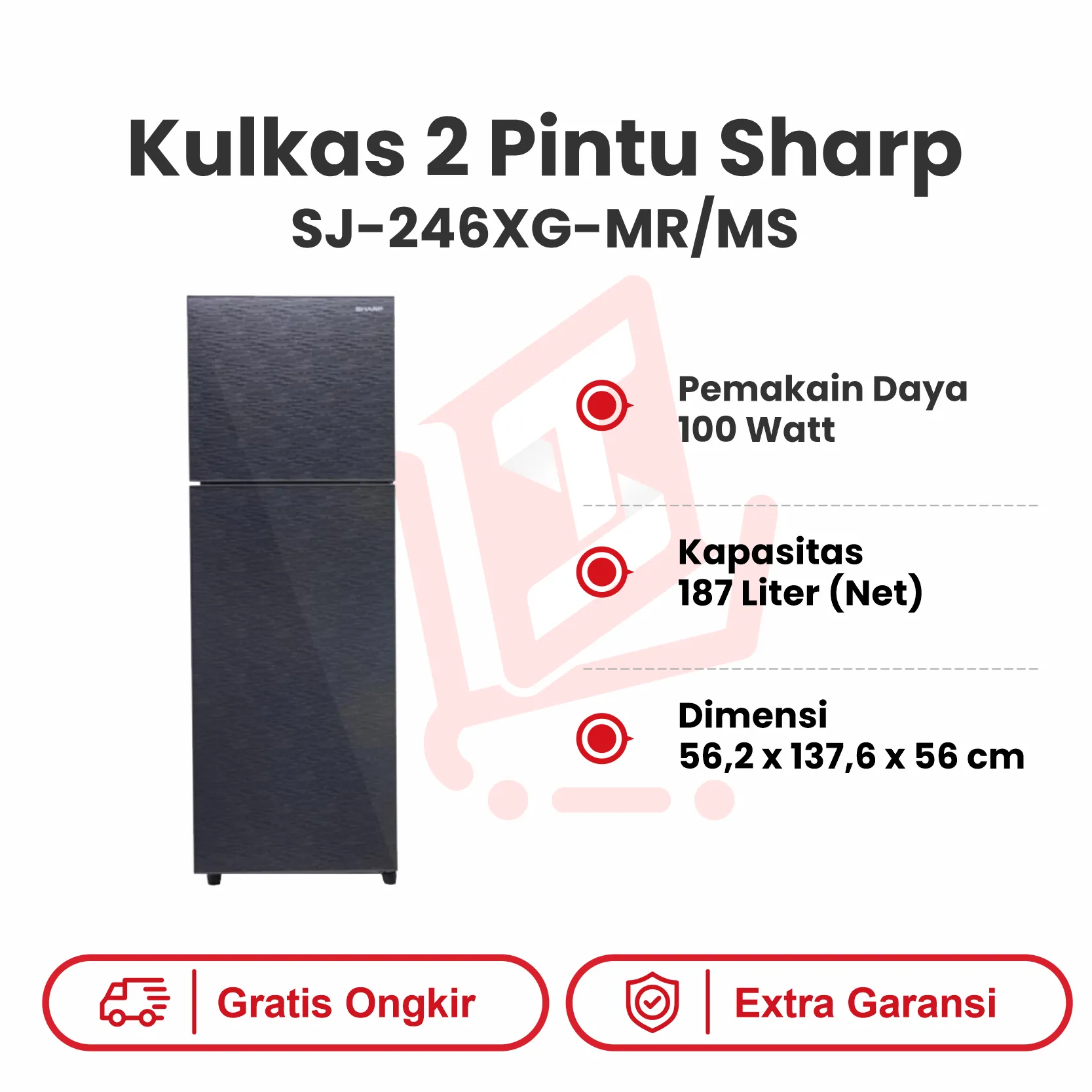 KULKAS 2PINTU SHARP SJ 246XG MR MS