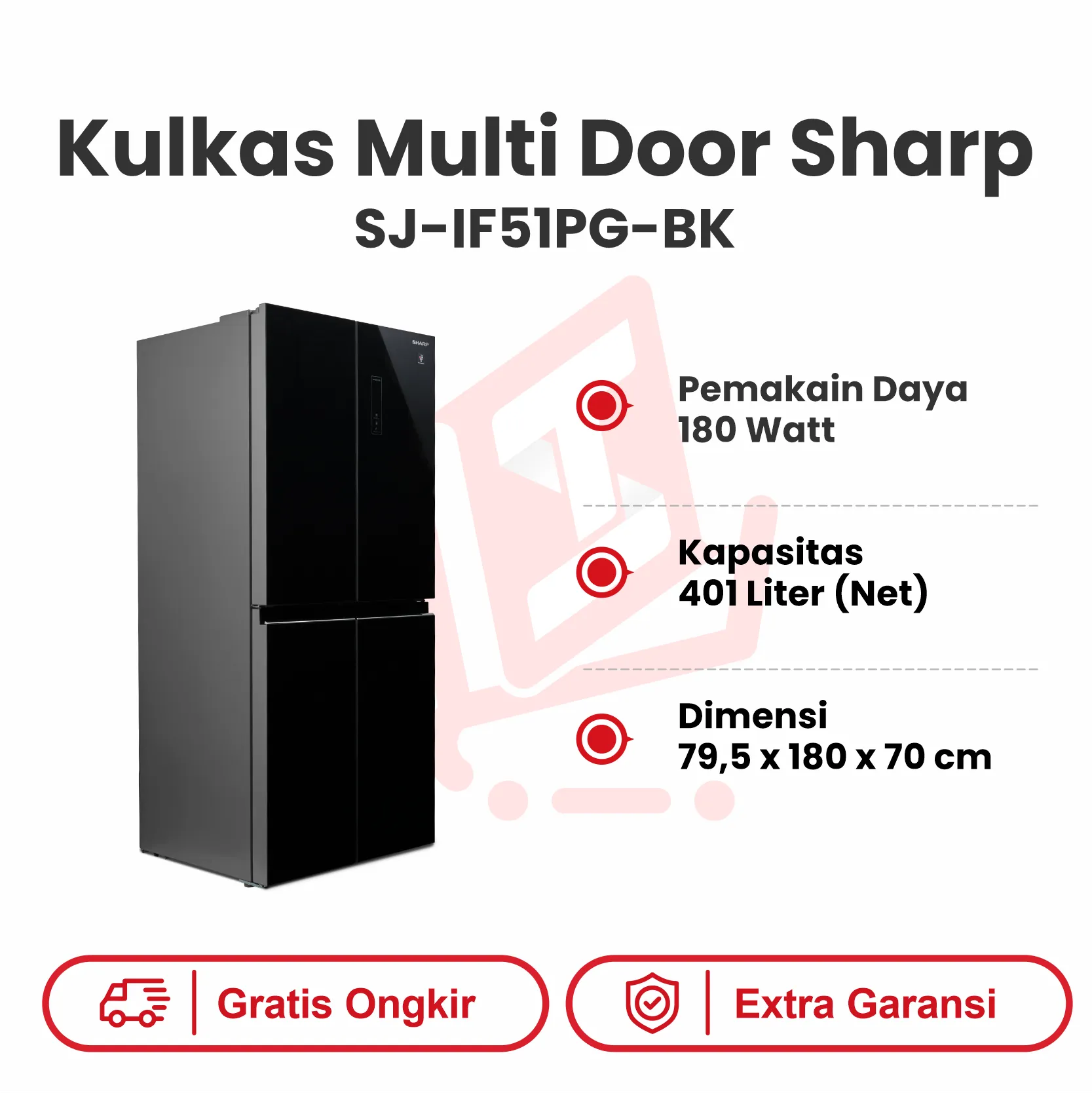KULKAS MULTI DOOR SHARP SJ IF51PG BK
