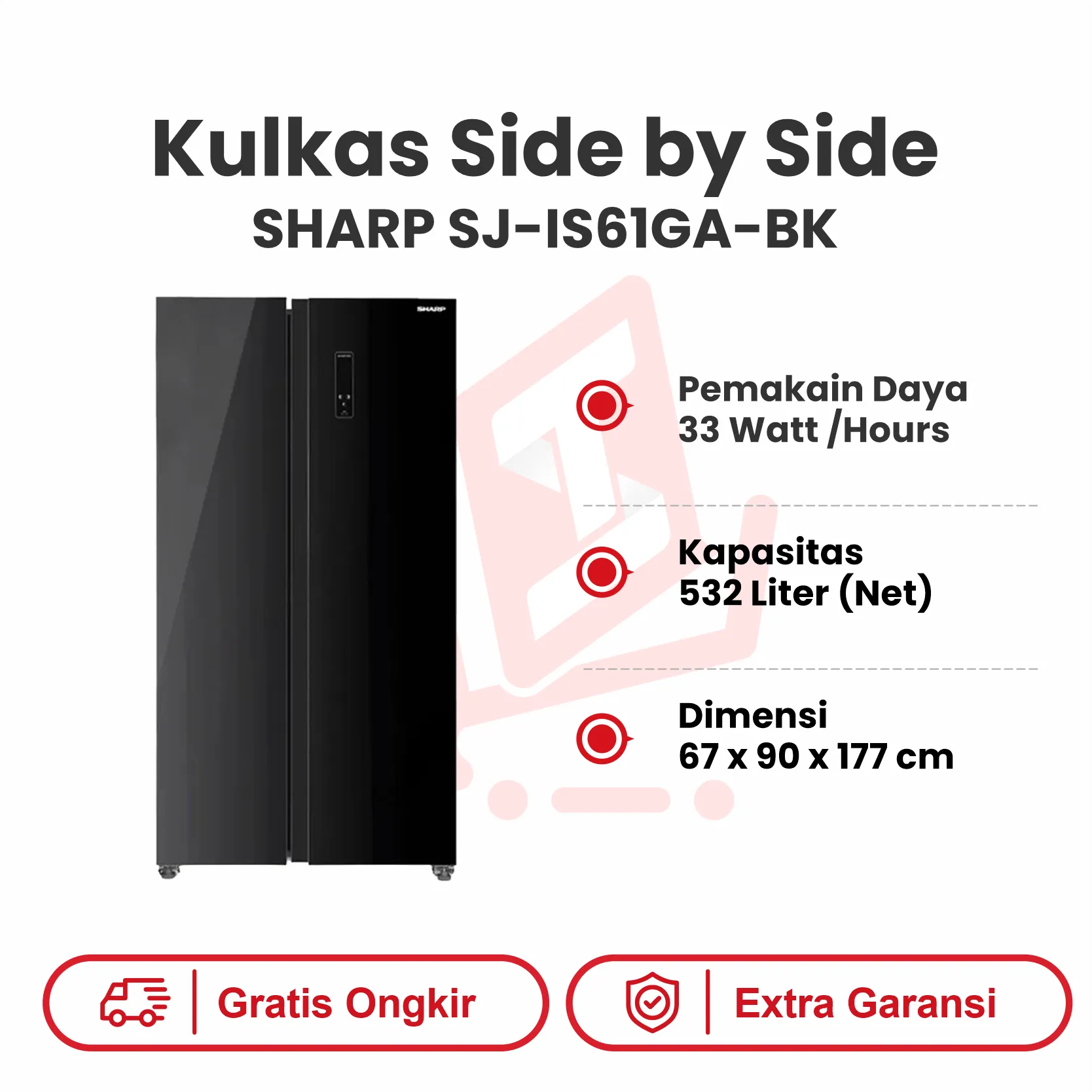 KULKAS SIDE BY SIDE SHARP SJ IS61GA BK
