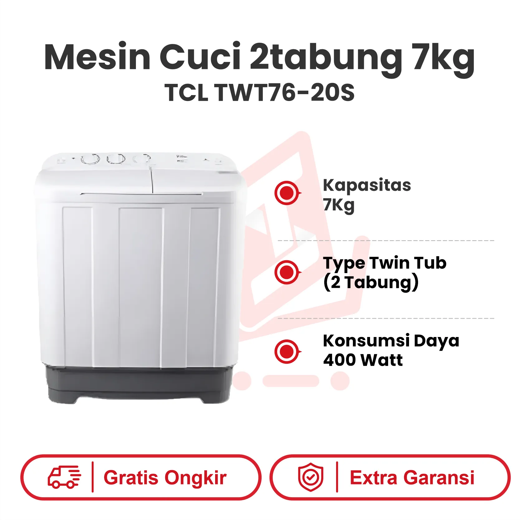 MESIN CUCI 2TABUNG 7KG TCL TWT76 20S
