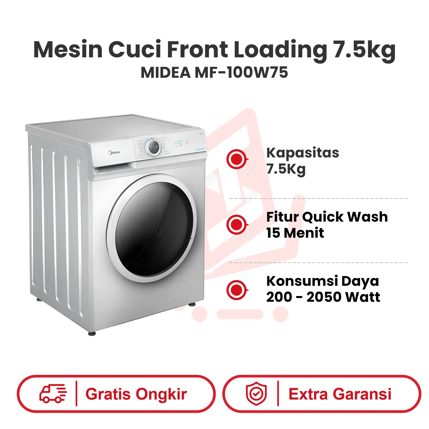 MESIN CUCI FRONT LOADING 7.5KG MIDEA MF 100W75