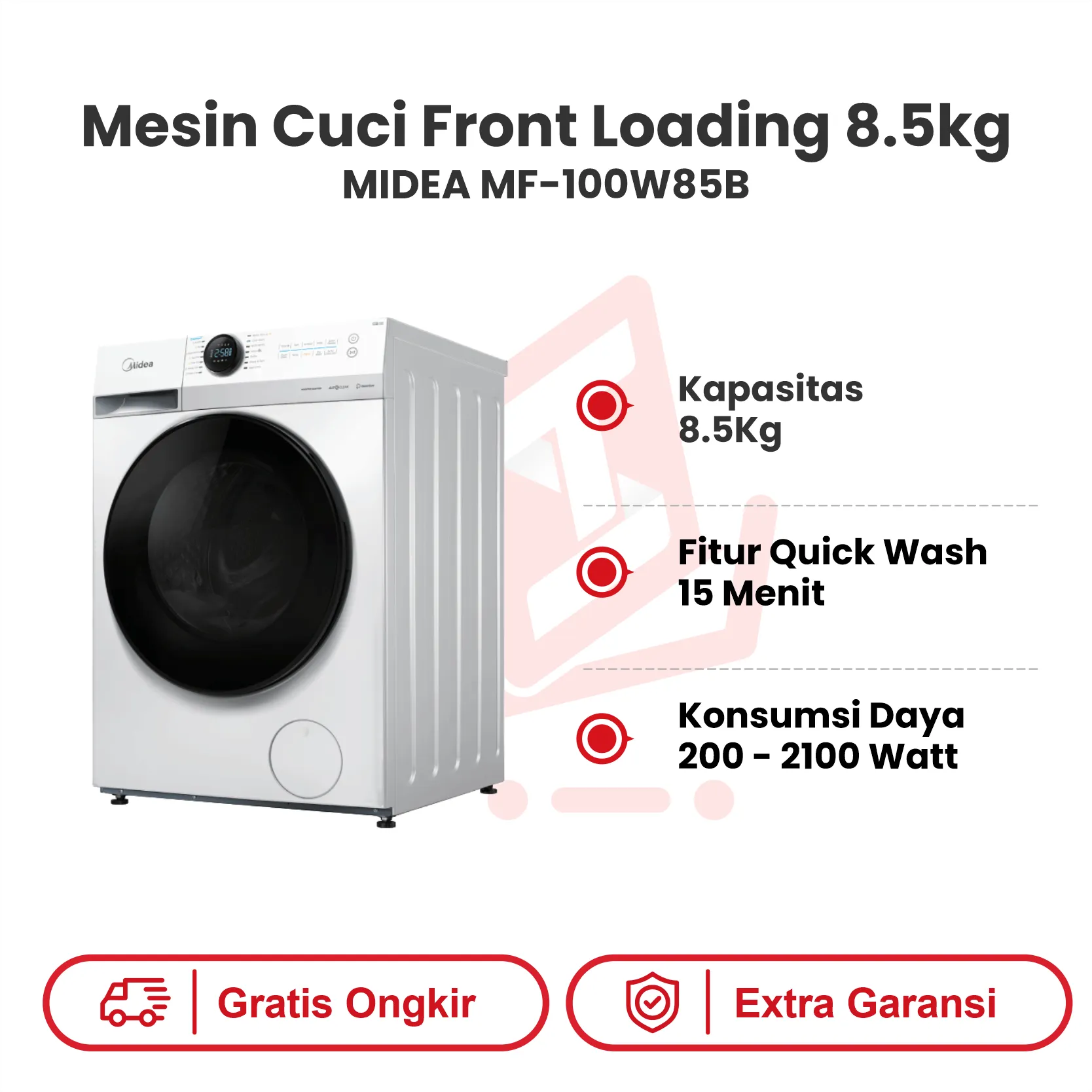 MESIN CUCI FRONT LOADING 8.5KG MIDEA MF 100W85B