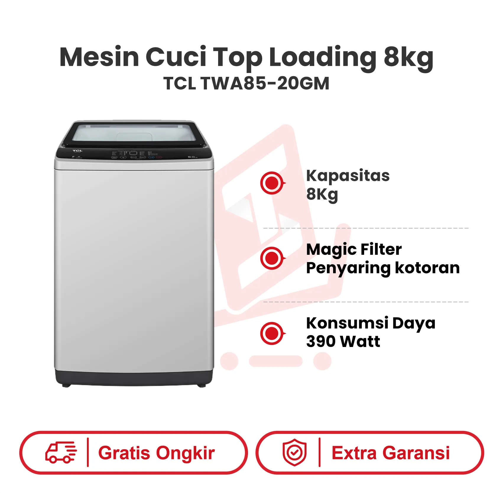 MESIN CUCI TOP LOADING 8KG TCL TWA85 20GM