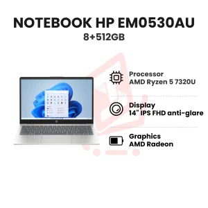 NOTEBOOK HP EM0530AU R5 7530U 8GB 512GB SSD WIN11 SILVER