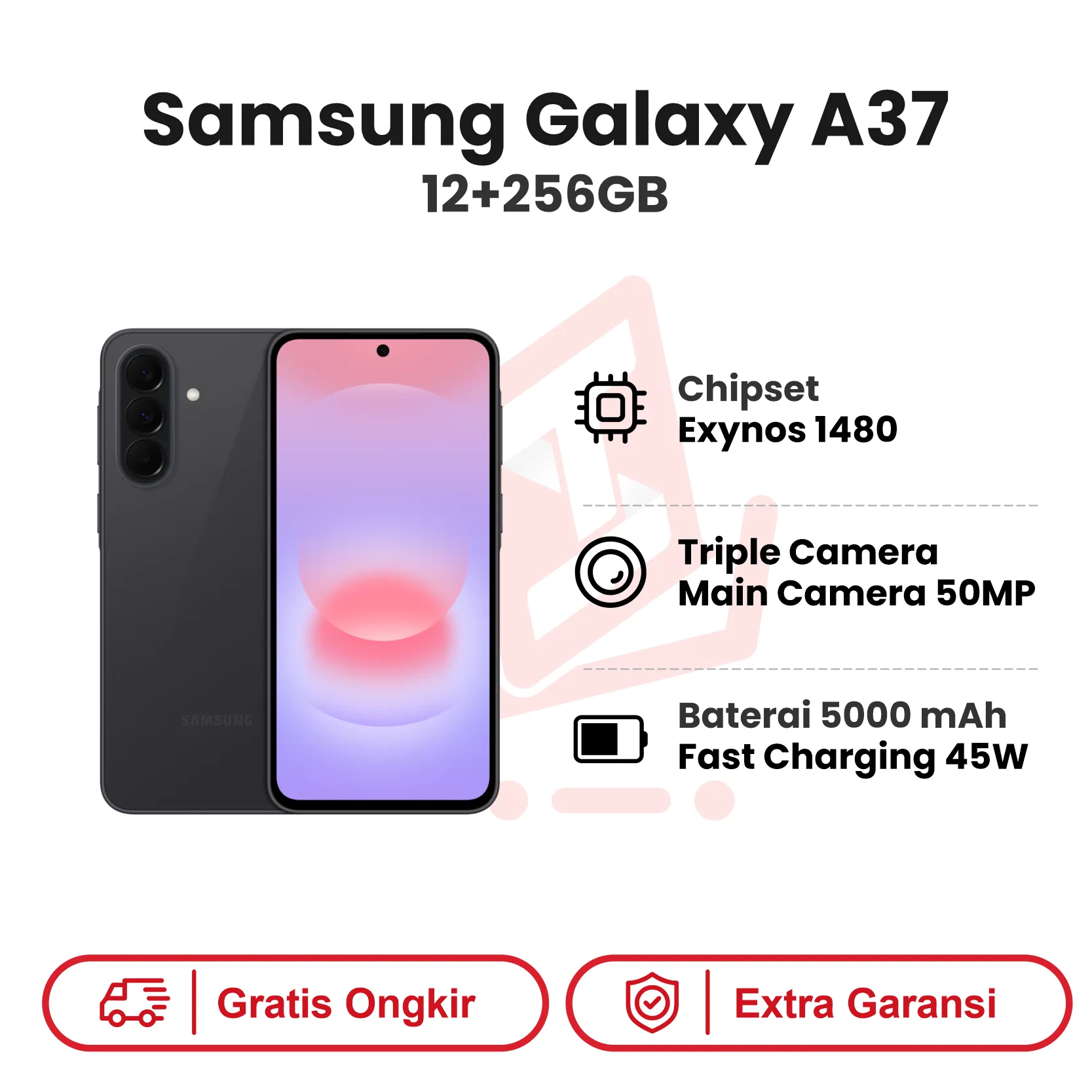 SAMSUNG A37 AWESOME CHARCOAL 12+256GB