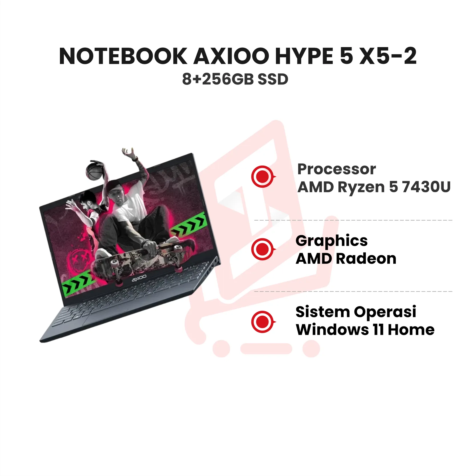 NOTEBOOK AXIOO HYPE 5 X5 2 AMD R5 7430 8GB 256GB SSD GREY