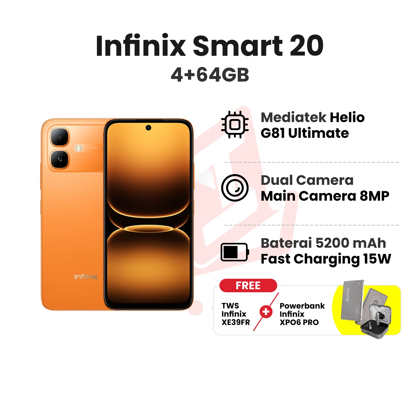 INFINIX SMART 20 4+64GB + BONUS TWS DAN PB