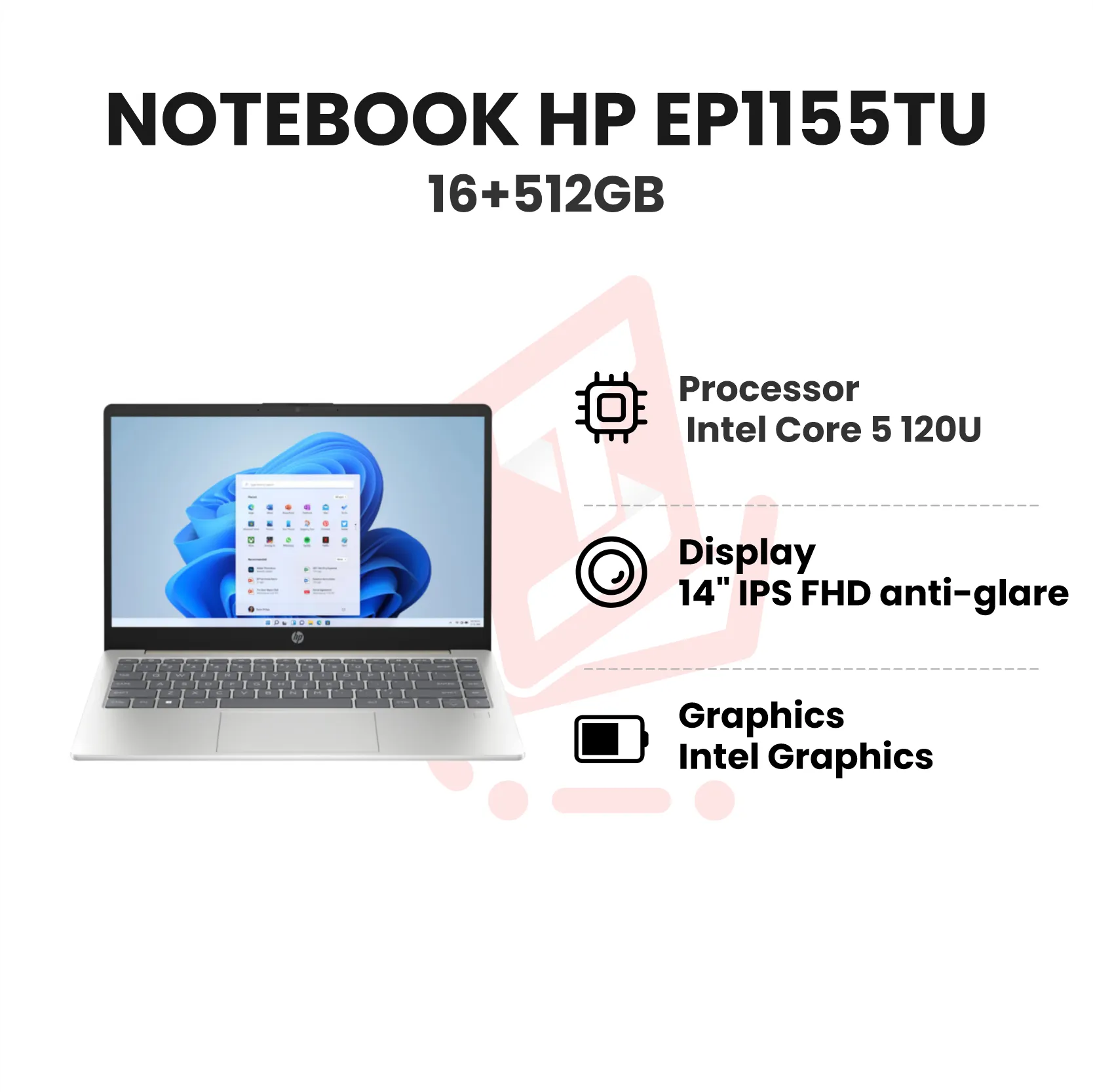 NOTEBOOK HP EP1155TU CORE 5 120 16GB 512GB WIN11 SILVER