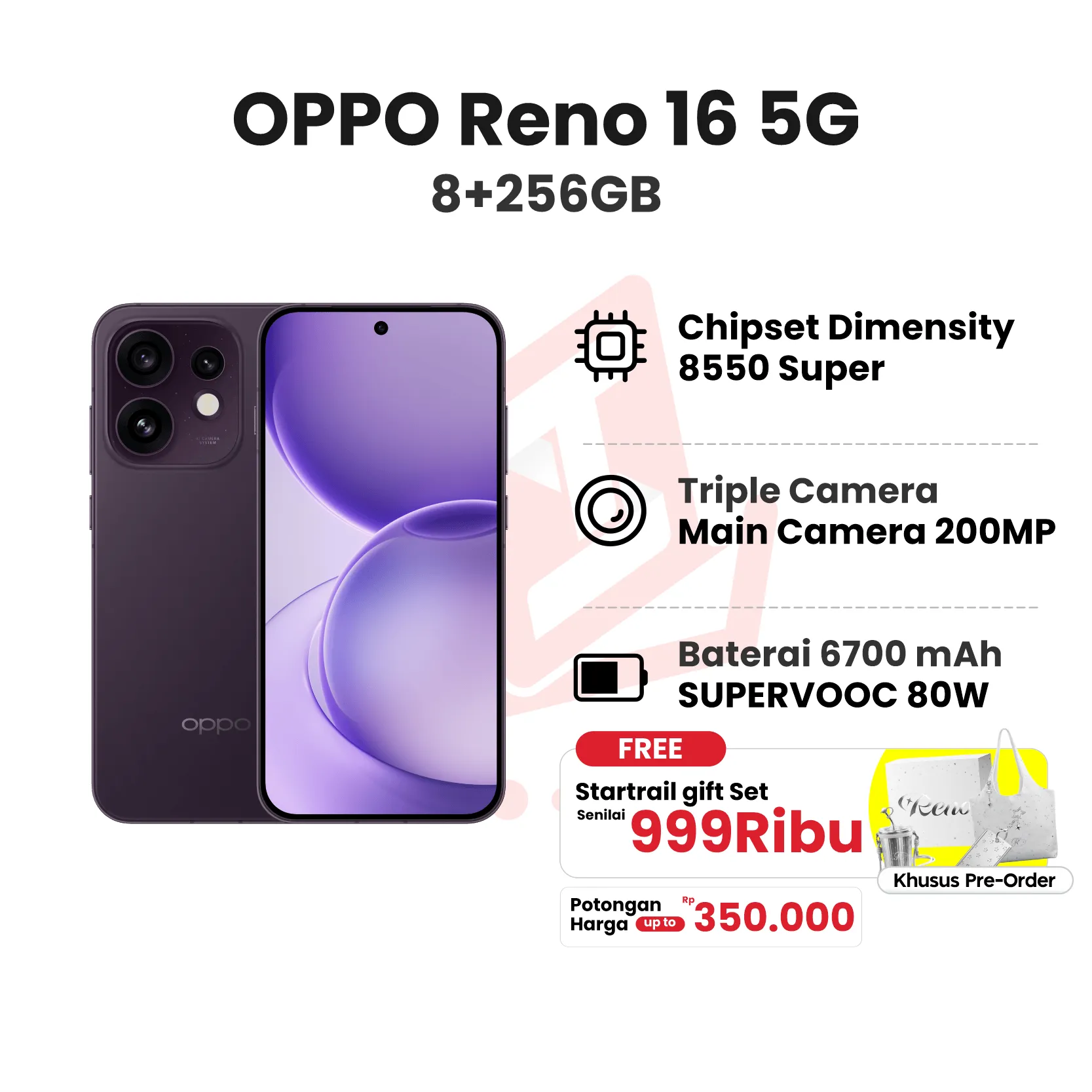 OPPO RENO 16 5G 8+256GB TWILIGHT VIOLET