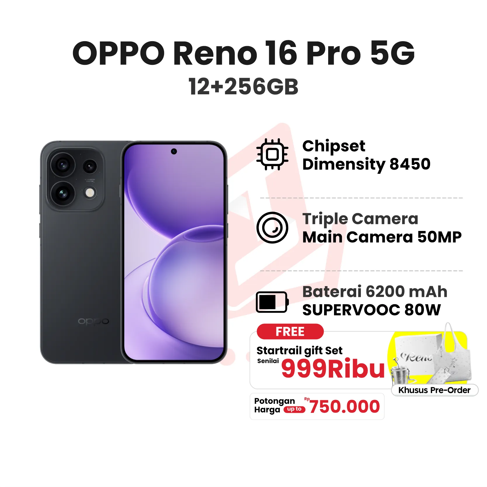 OPPO RENO 16 PRO 5G 12+256GB STARLIGHT BLACK
