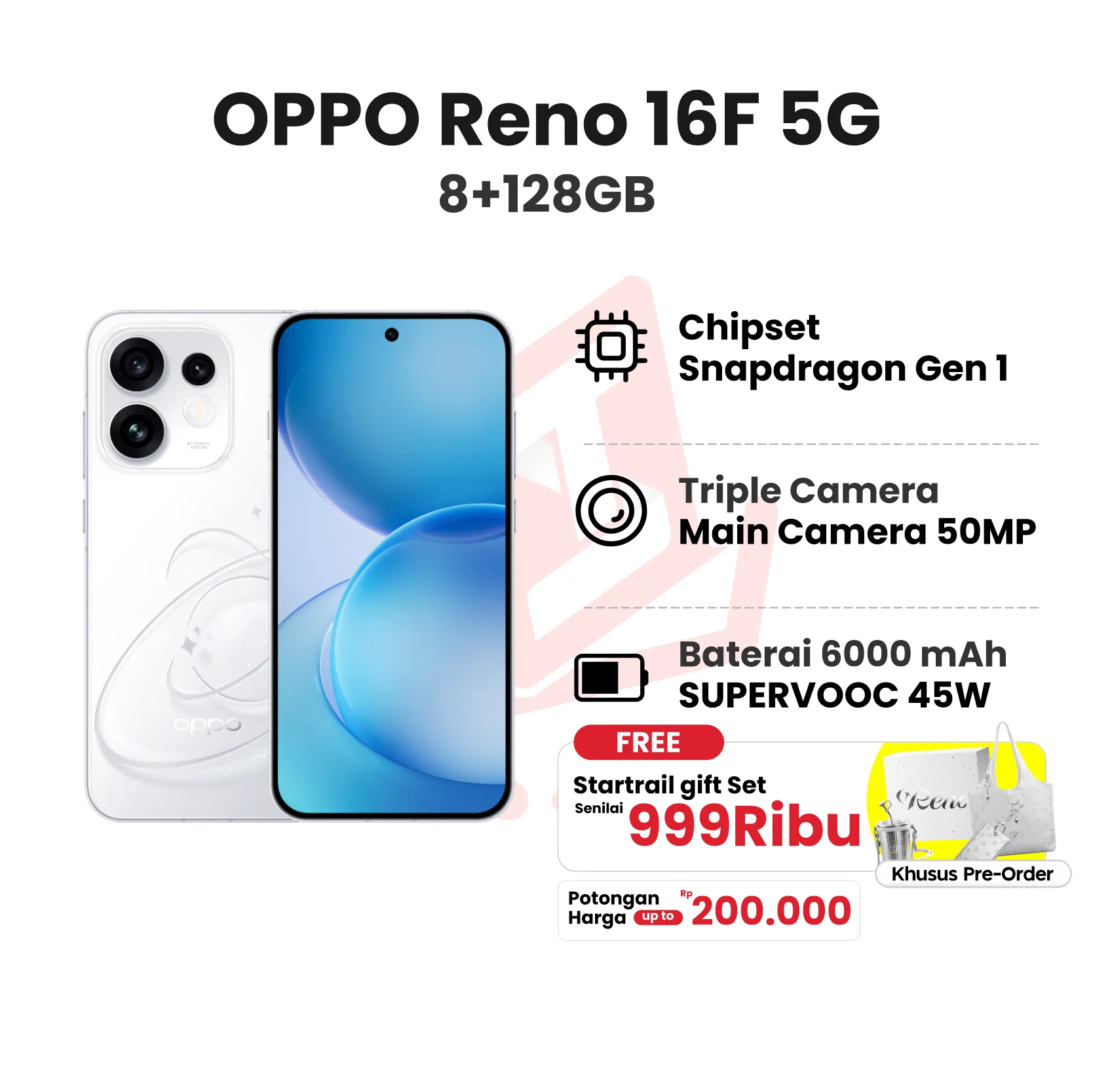 OPPO RENO 16F 5G 8+128GB POP WHITE