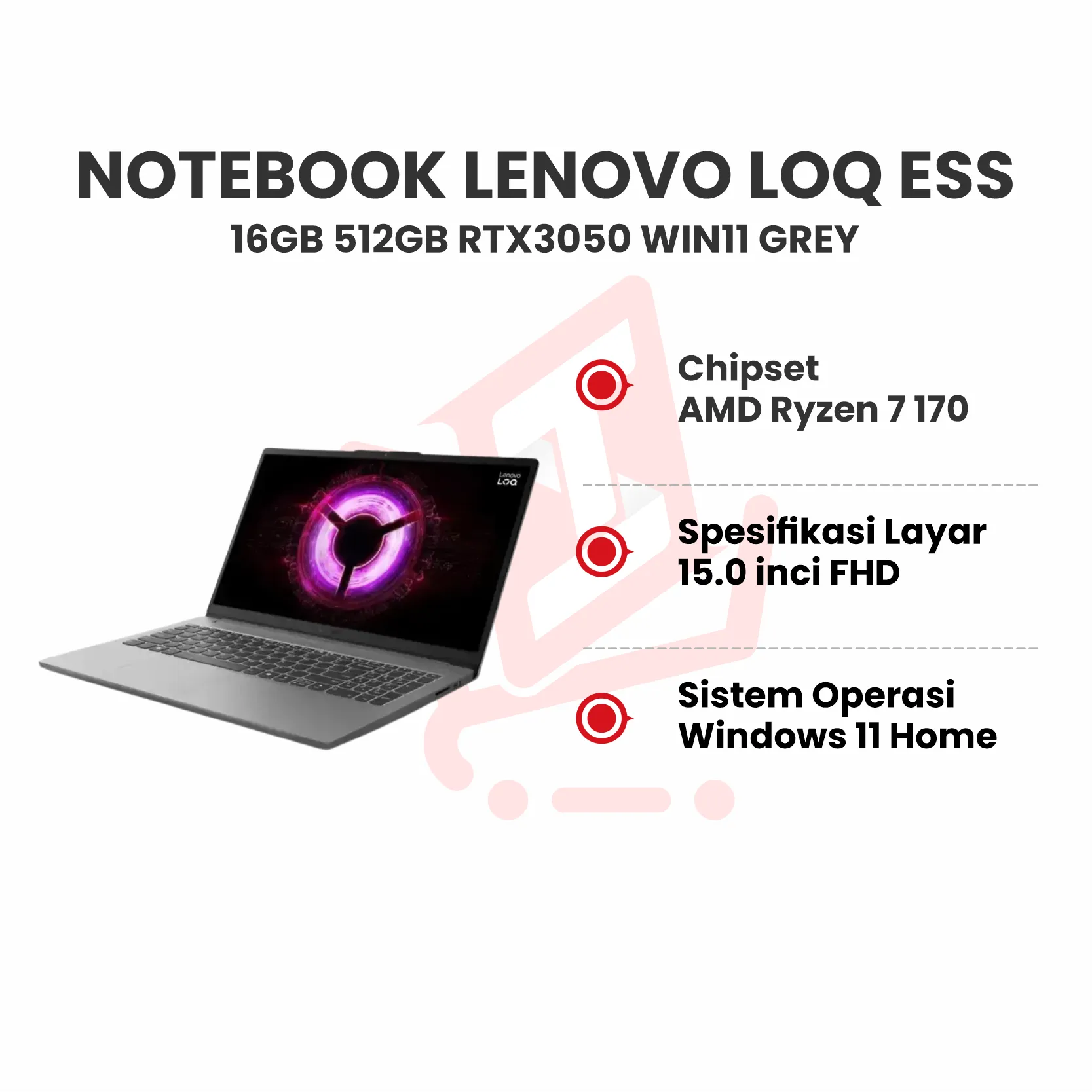 NOTEBOOK LENOVO LOQ ESS D1ID R7 170 16GB 512GB RTX3050 WIN11 GREY